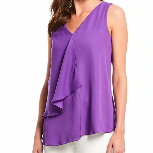 Gibson Latimer Sleeveless Ruffle Layered Front Top Purple Size S NWT - Picture 10 of 10